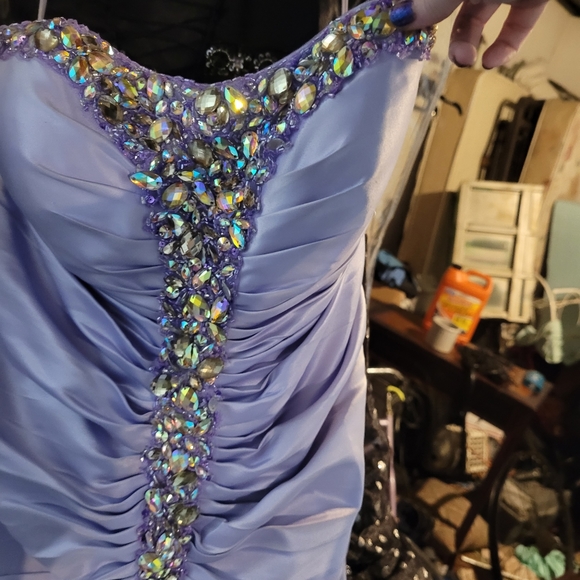 Size 12 Lilac Ruched Rhinestone Prom/Pageant Dress - Picture 4 of 7